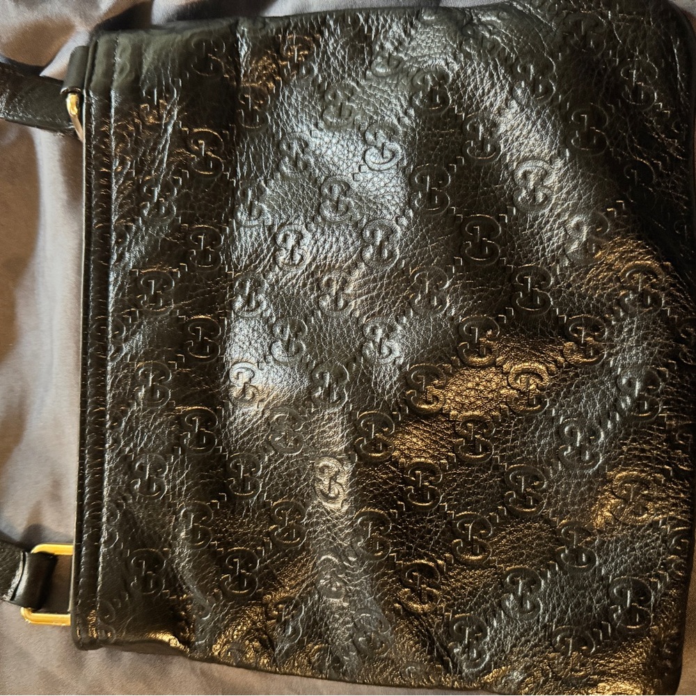 Gucci Black Embossed Leather Shoulder Bag
